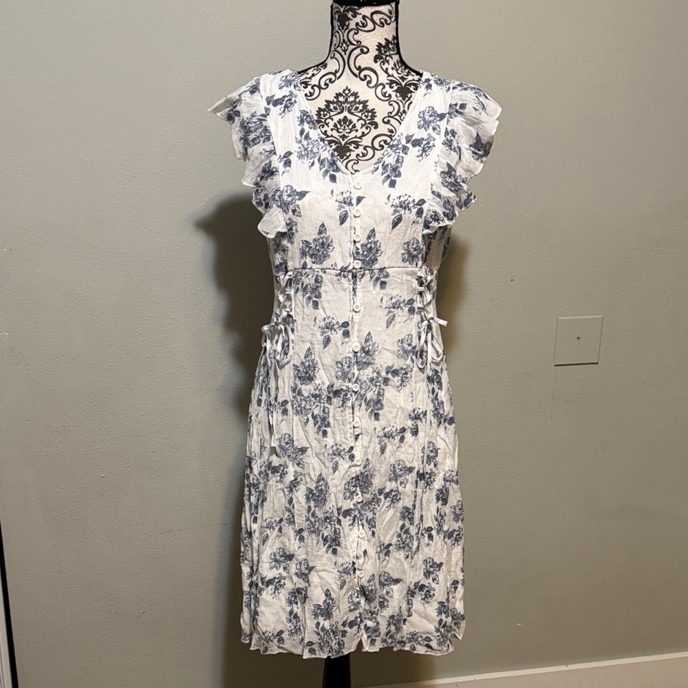 Chic White and Blue Floral Midi Dress